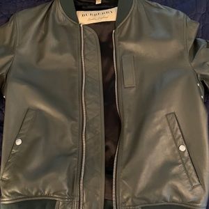 Burberry military green leather bomber jacket